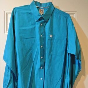 MENS LARGE TURQUOISE BLUE BUTTON DOWN WESTERN SHIRT